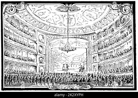 Intérieur du théâtre Thalia (Hambourg). Illustration du 19e siècle. Arrière-plan blanc. Banque D'Images