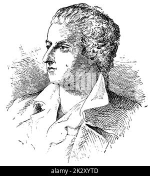 Portrait de Friedrich Schiller (jeunes années) - poète, philosophe, médecin, historien et dramaturge allemand. Illustration du 19e siècle. Arrière-plan blanc. Banque D'Images