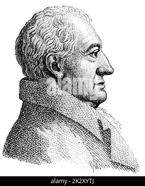 Portrait de Johann Wolfgang von Goethe - écrivain et homme d'État allemand. Illustration du 19e siècle. Arrière-plan blanc. Banque D'Images