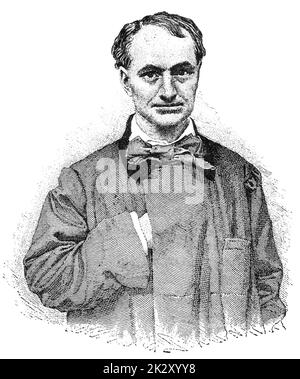 Portrait de Charles Pierre Baudelaire - poète français, essayiste, critique d'art et l'un des premiers traducteurs d'Edgar Allan PoE. Illustration du 19e siècle. Arrière-plan blanc. Banque D'Images