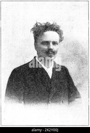 Portrait de Johan August Strindberg - dramaturge, romancier, poète, essayiste et peintre suédois. Illustration du 19e siècle. Arrière-plan blanc. Banque D'Images