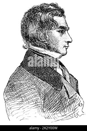 Portrait d'Henry Wadsworth Longfellow - poète et éducateur américain. Illustration du 19e siècle. Arrière-plan blanc. Banque D'Images