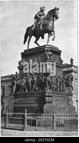 Statue équestre de Frédéric le Grand par un sculpteur allemand de Christian Daniel Rauch. Illustration du 19e siècle. Arrière-plan blanc. Banque D'Images