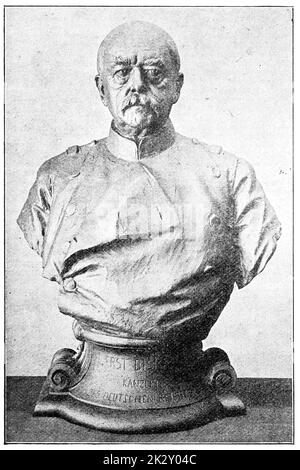 Buste d'Otto von Bismarck par un sculpteur allemand de Reinhold Begas. Illustration du 19e siècle. Arrière-plan blanc. Banque D'Images