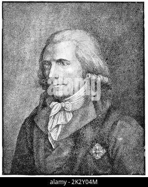 Portrait de Sir Benjamin Thompson, comte Rumford - physicien et inventeur britannique d'origine américaine. Illustration du 19e siècle. Allemagne. Arrière-plan blanc. Banque D'Images