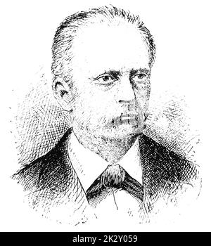 Portrait de Hermann von Helmholtz - physicien et médecin allemand qui a apporté des contributions significatives dans plusieurs domaines scientifiques. Illustration du 19e siècle. Allemagne. Arrière-plan blanc. Banque D'Images