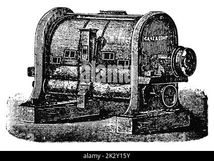 Machine à coffrage et de nettoyage de grain. Illustration du 19e siècle. Allemagne. Arrière-plan blanc. Banque D'Images