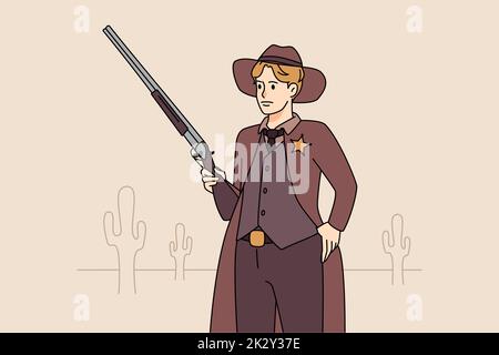 Shérif mâle avec pistolet dans les mains Banque D'Images