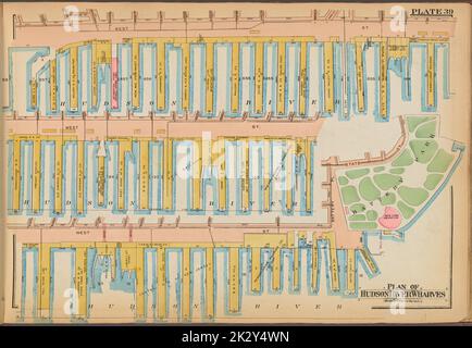 Cartographic, Maps. 1921 - 1923. Lionel Pincus and Princess Firyal Map Division. Real property , New York (State) , New York, Manhattan (New York, N.Y.) Plate 39: Plan of Hudson River Wharves Stock Photo