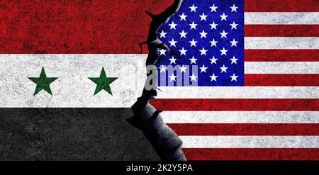 Les États-Unis et la Syrie sont en présence de drapeaux ensemble Syrie et États-Unis d'Amérique relation, conflit, crise de guerre, concept d'économie. États-Unis contre Syrie Banque D'Images