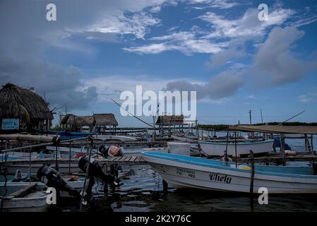 Vue côtière de la pêche et du tourisme, bateaux de tourisme amarrés au Mexique. Emportant les touristes pour voir la faune refuge en vacances. Banque D'Images