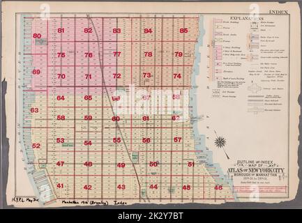 Cartographic, Maps. 1916. Lionel Pincus and Princess Firyal Map Division. Atlases, Manhattan (New York, N.Y.), Real property , New York (State) , New York Index: Borough of Manhattan, 14th St. to 59th St. Outline and Index Map of Atlas of New York City Stock Photo