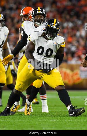 Cleveland, Ohio, USA. 22nd Sep, 2022. September 22nd, 2022 Pittsburgh Steelers defensive tackle Larry Ogunjobi (99) celebrates during Pittsburgh Steelers vs Cleveland Browns in Cleveland, OH at FirstEnergy Stadium. Jake Mysliwczyk/BMR (Credit Image: © Jake Mysliwczyk/BMR via ZUMA Press Wire) Stock Photo