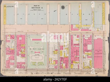 Cartographie, cartes. 1916. Lionel Pincus et Princess Firyal Map Division. Atlas, Manhattan (New York, N.Y.), immeuble , New York (État) , New York plate 80 : délimitée par la rivière Hudson (Piers 90-99), W. 59th Street, onzième Avenue et W. 50th Street partie de la section 4 Banque D'Images