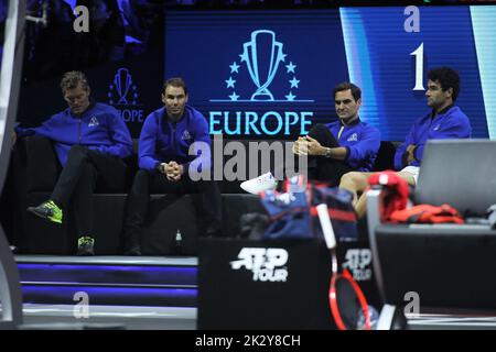 Londres, Royaume-Uni. 23rd septembre 2022. Le banc Team Europe lors de la coupe ATP Laver 2022 à la O2 Arena, Londres, Angleterre, le 23 septembre 2022. Photo de Joshua Smith. Utilisation éditoriale uniquement, licence requise pour une utilisation commerciale. Aucune utilisation dans les Paris, les jeux ou les publications d'un seul club/ligue/joueur. Crédit : UK Sports pics Ltd/Alay Live News Banque D'Images