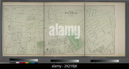 Cartographie, cartes. 1873. Lionel Pincus et Princess Firyal Map Division. Long Island (New York) , Description et Voyage partie de Flushing. Ville de Flushing, Queens Co. Comprend Boerum Avenue, Brewster Avenue, Parsons Avenue, Sanford Avenue, Jamaica Avenue, Ireland Avenue, Whittier Avenue, Tennyson Avenue et Longfellow Avenue. Banque D'Images