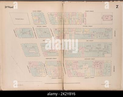 Cartographie, cartes. 1852. Lionel Pincus et Princess Firyal Map Division. Manhattan (New York, New York), immeuble , New York (État) , New York, assurance incendie planche 7: Carte délimitée par Vesey Street, Broadway, Liberty Street, West Street Banque D'Images