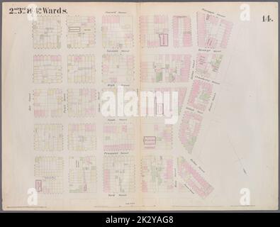 Cartographic, Maps. 1855. Lionel Pincus and Princess Firyal Map Division. Brooklyn (New York, N.Y.), Insurance, Fire , Maps Plate 14: Map bounded by Market, James Street, York Street, Jay Street, Concord Street, Fulton Avenue, Pineapple Street, Henry Street, Fulton Avenue Stock Photo