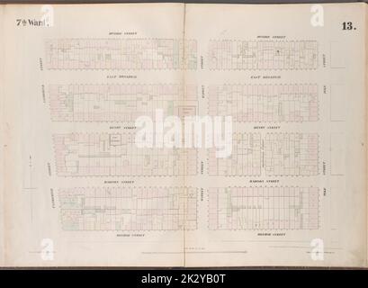 Cartographie, cartes. 1852. Lionel Pincus et Princess Firyal Map Division. Manhattan (New York, New York), immeuble , New York (État) , New York, assurance-incendie planche 13: Carte délimitée par Division Street, Pike Street, Monroe Street, Catherine Street Banque D'Images