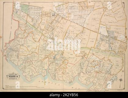 Cartographie, cartes. 1907. Lionel Pincus et Princess Firyal Map Division Queens, vol. 1, plaque double page no 17; partie du quartier 4; Jamaïque; carte délimitée par Liberty Ave., Rockaway Turnpike, Mile Hill Road; y compris Corn Fill Creek, Spring Creek Banque D'Images