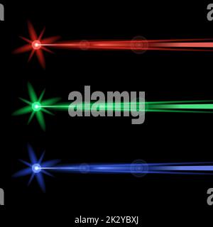 Jeu de laser rouge vert bleu isolé sur fond noir Illustration de Vecteur