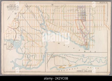 F. Bourquin & Co. Cartographie, cartes. 1890. Lionel Pincus et Princess Firyal Map Division. Brooklyn (New York, N.Y.), immeuble , New York (État) , New York plaque 31 : délimitée par Avenue K, E. 103rd Street, Avenue N, E. 98th Street, (Bulkhead Line) Denton Avenue, (Paerdetat Basin) Paerdetat Avenue, E. 76th Street, Avenue y, (Bulkhead Line) E. 69th Street, Avenue T et Ralph Avenue. Partie de la ville de Flatlands, Kings Co., N.Y. - partie de Coney Island. Banque D'Images
