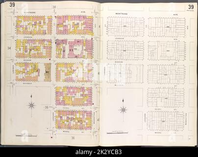 Cartographie, cartes. 1884 - 1936. Lionel Pincus et Princess Firyal Map Division. Assurance-incendie , New York (État), immobilier , New York (État), Villes et villages , New York (État) Brooklyn V. 3, plaque no 39 carte délimitée par Montrose Ave., Manhattan Ave., Moore St., Lorimer St. Banque D'Images