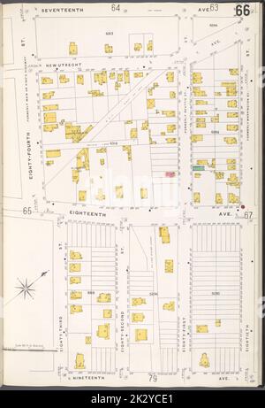 Cartographie, cartes. 1884 - 1936. Lionel Pincus et Princess Firyal Map Division. Assurance incendie , New York (État), immobilier , New York (État), Villes et villages , New York (État) Brooklyn V. 12, plaque no 66 carte délimitée par 17th Ave., 80th St., 19th Ave., 83rd St. Banque D'Images