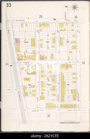 Cartographie, cartes. 1884 - 1936. Lionel Pincus et Princess Firyal Map Division. Assurance incendie , New York (État), immobilier , New York (État), Villes et villages , New York (État) Brooklyn V. 8, plaque no 33 carte délimitée par Railroad Ave., Magenta St., Atlantic Ave Banque D'Images