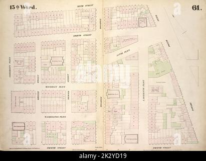 Cartographie, cartes. 1854. Lionel Pincus et Princess Firyal Map Division. Manhattan (New York, New York), immeuble , New York (État) , New York, assurance-incendie planche 61: Carte délimitée par East 9th Street, Fourth Avenue, Bowery, East 4th Street, University place Banque D'Images