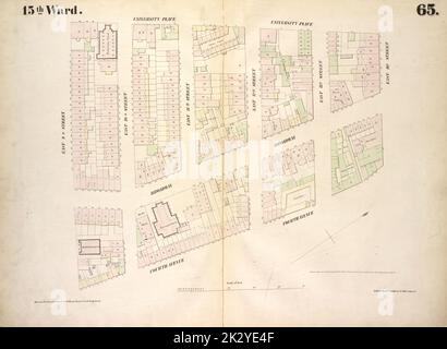 Cartographie, cartes. 1854. Lionel Pincus et Princess Firyal Map Division. Manhattan (New York, New York), immeuble , New York (État) , New York, assurance incendie planche 65: Carte délimitée par University place, East 14th Street, Fourth Avenue, East 9th Street Banque D'Images