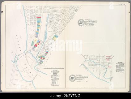 Cartographie, cartes. 1888 - 1897. Lionel Pincus et Princess Firyal Map Division. Bronx (New York, New York) Planche 5 : carte no 375 délimitée par la quatrième Avenue, l'avenue Riverside, l'avenue Macomb, la rue Cottage, l'avenue Morris, 3rd Avenue et 129th Street. - Carte n° 213 délimitée par Cherry Street, Old Harlem Bridge Post Road de New York à Boston, Harlem River et New Bridge. Banque D'Images