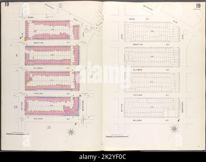 Cartographic, Maps. 1884 - 1936. Lionel Pincus and Princess Firyal Map Division. Fire insurance , New York (State), Real property , New York (State), Cities & towns , New York (State) Brooklyn V. 3, Plate No. 19 Map bounded by Rush St., Division Ave., Bedford Ave., Wilson St., Wythe Ave. Banque D'Images