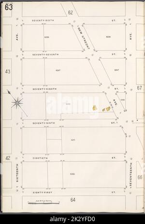 Cartographie, cartes. 1884 - 1936. Lionel Pincus et Princess Firyal Map Division. Assurance incendie , New York (État), immobilier , New York (État), Villes et villages , New York (État) Brooklyn V. 12, plaque no 63 carte délimitée par 76th St., 17th Ave., 81st St., 16th Ave Banque D'Images