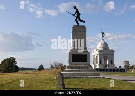 Monuments du Minnesota et de Pennsylvanie, parc national de Gettysburg Banque D'Images