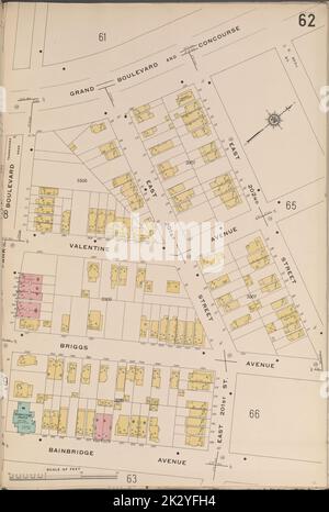 Cartographie, cartes. 1914. Lionel Pincus et Princess Firyal Map Division. Assurance-incendie , New York (État), biens immobiliers , New York (État), Villes et villages , New York (État) Bronx, V. 14, plaque no 62 carte délimitée par Grand Blvd., E. 202nd St., Bainbridge Ave Banque D'Images