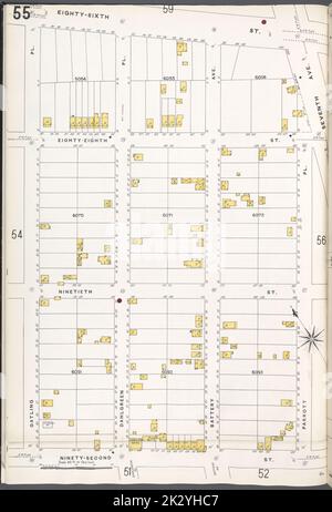 Cartographic, Maps. 1884 - 1936. Lionel Pincus and Princess Firyal Map Division. Fire insurance , New York (State), Real property , New York (State), Cities & towns , New York (State) Brooklyn V. 11, Plate No. 55 Map bounded by 86th St., Parrott Pl., 92nd St., Gatling Pl. Stock Photo