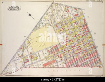 Cartographic, Maps. 1915. Lionel Pincus and Princess Firyal Map Division. Queens (New York, N.Y.), Real property , New York (State) , New York , Queens (Borough) Queens, Vol. 2A, Double Page Plate No. 21; Part of Ward Two Newtown. Map bounded by Forest Ave., Linden St.; Including Boundary line of borough of Brooklyn and Queens, Matropolitan Ave. Stock Photo