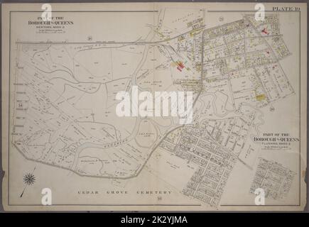 Cartographie, cartes, cartes cadastrales. 1909. Lionel Pincus et Princess Firyal Map Division. Queens (New York, N.Y.), New York (N.Y.), immeuble planche 19 : délimitée par le R.R. de long Island, Bradford Avenue, Jaggar Avenue, Madison Avenue, Union Street, Franklin place, Jamaica Avenue, Hillside Avenue, Remsen Avenue, Hempstead Turnpike, Crest Avenue, Irving Street, Highland Avenue, Douglass Street, Ireland Mill Road (Cedar Grove Cemetery), Strongs Causeway, North Hempstead Plank Road, Corna Avenue et Myrtle Avenue. Partie de l'arrondissement de Queens, Flushing, quartier 3. Banque D'Images