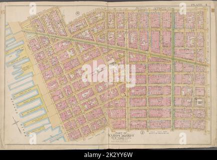 Cartographie, cartes. 1891. Lionel Pincus et Princess Firyal Map Division. Manhattan (New York, New York), propriété immobilière , New York (État) , New York plaque 4 carte délimitée par Spring St., Broome St., Center St., Pearl St., Thomas St., Jay St., Hudson River Banque D'Images