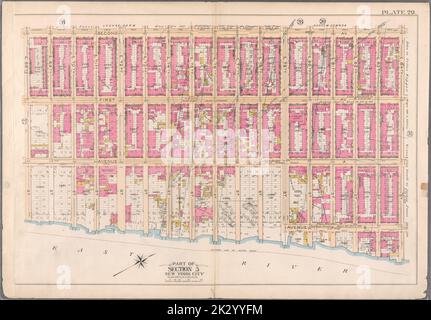 Cartographie, cartes. 1897. Lionel Pincus et Princess Firyal Map Division. Immobilier , New York (État) , New York, Manhattan (New York, New York) Planche 29 : délimitée par la deuxième avenue, e. 84th Street, Avenue B, E. 79th Street, Avenue A (East River) et E. 68th Street. Partie de la section 5 : ville de New York. Banque D'Images