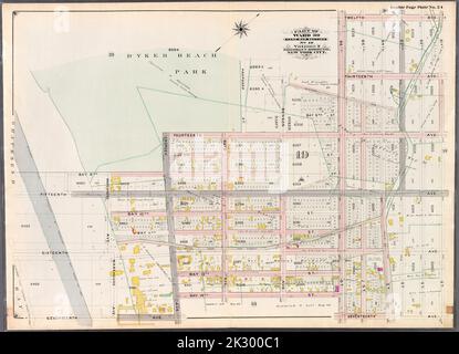 Cartographie, cartes. 1898. Lionel Pincus et Princess Firyal Map Division. Brooklyn (New York, N.Y.), immeuble , New York (État) , New York Double page plaque n° 24 : délimitée par (Dyker Beach Park) Bay 8th Street, Fourniéth Avenue, 86th Street, Twelfth Avenue, 81st Street, Dix-septième avenue, 86th rue, Bay 14th rue, Cropsey Avenue, Seventh Avenue et Warehouse Avenue. Partie du quartier 30, Section de la carte des terres, no 19. Volume 2, Brooklyn Borough, New York. Banque D'Images