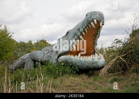 Modèle LifeSize de Deinosuchus dinosaure un genre éteint d'un crocodilien alligatoroïde All Things Wild, Honeybourne, Royaume-Uni Banque D'Images