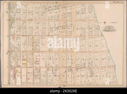 Cartographie, cartes. 1886. Lionel Pincus et Princess Firyal Map Division. Brooklyn (New York, New York), immobilier , New York (État) , New York plaque 25 : délimitée par Rochester Avenue, Carroll Street, Schenectady Avenue, Crown Street, Troy Avenue, Montgomery Street, Albany Avenue, Malbone Street, Kingston Avenue et Atlantic Avenue. Planche 25 : partie du quartier 24. Brooklyn, New York Banque D'Images