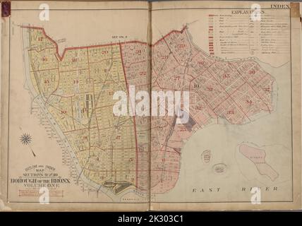 Cartographie, cartes, cartes d'index. 1911. Lionel Pincus et Princess Firyal Map Division. Bronx (New York, New York), New York (New York) Carte des grandes lignes et des index, sections 9 et 10, arrondissement du Bronx, volume un Banque D'Images