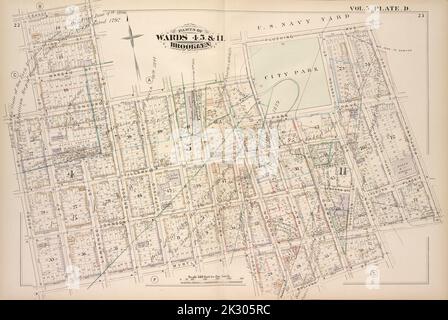 Cartographie, cartes. 1880. Lionel Pincus et Princess Firyal Map Division. Brooklyn (New York, N.Y.), immeubles , New York (État) , New York vol. 5. Plate, D. carte reliée par Sands St., U.S. Navy Yard, Portland Ave., Myrtle Ave., Canton St., Bolivar St., Fleet place, Pearl St., Concord St., Jay St. Y compris High St., Nassau St., Flushing Ave., Chapel St., Park Ave., La rue Tillary, la rue Sycamore, la rue Johnson, la rue Bedford, la place Auburn, Saint-Laurent, rue Bridge, rue Duffield, rue Gold, rue Prince, Hudson Ave., Navy St., Raymond St., Division St., Elliott St. Banque D'Images