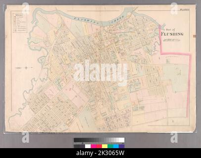 Cartographie, cartes. 1891. Lionel Pincus et Princess Firyal Map Division. Queens Comté (New York) Plaque 9 : délimitée par l'avenue Lawrence, l'avenue Bayside, l'avenue Congress, l'avenue Myrtle, l'avenue Whitestone, Bayside Avenue, Murray Avenue, Sanford Avenue, Parsons Avenue, Laburnum Avneue, Avenue Bowne, avenue Oak, avenue Jamaica, rue Mulberry, avenue Colden, Franklin PL., Summit Street, Bank Street. Partie du rinçage. Banque D'Images