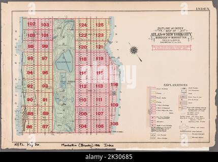 Cartographic, Maps. 1916. Lionel Pincus and Princess Firyal Map Division. Atlases, Manhattan (New York, N.Y.), Real property , New York (State) , New York Index: Borough of Manhattan, 59th St.to 110th St. Outline and Index Map of Atlas of New York City Stock Photo