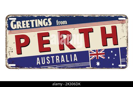 Greetings from Perth vintage rusty metal plate on a white background, vector illustration Stock Vector