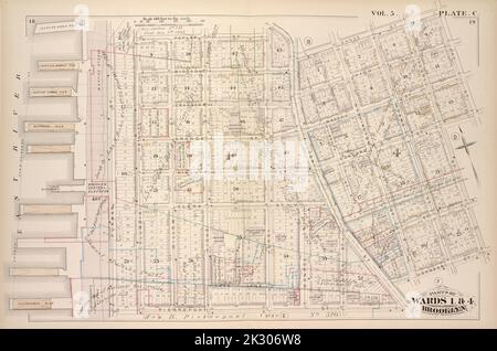 Cartographie, cartes. 1880. Lionel Pincus et Princess Firyal Map Division. Brooklyn (New York, N.Y.), immeubles , New York (État) , New York vol. 5. Plaque, C. carte reliée par la rue Poplar, la rue Sands, la rue Jay, la rue Pearl, la rue Johnson, Rue Pierrepont, East River; y compris la rue Middagh, la rue High, la rue Cranberry, Orange St., Nassau St., Pineapple St., Concord St., Clark St., St. Tillary, Love Lane, Furman St., Columbia Heights, Willow St., Hicks St., College PL., Henry St., Monroe St., Clinton St., Liberty St., Washington St., Adams St. Banque D'Images